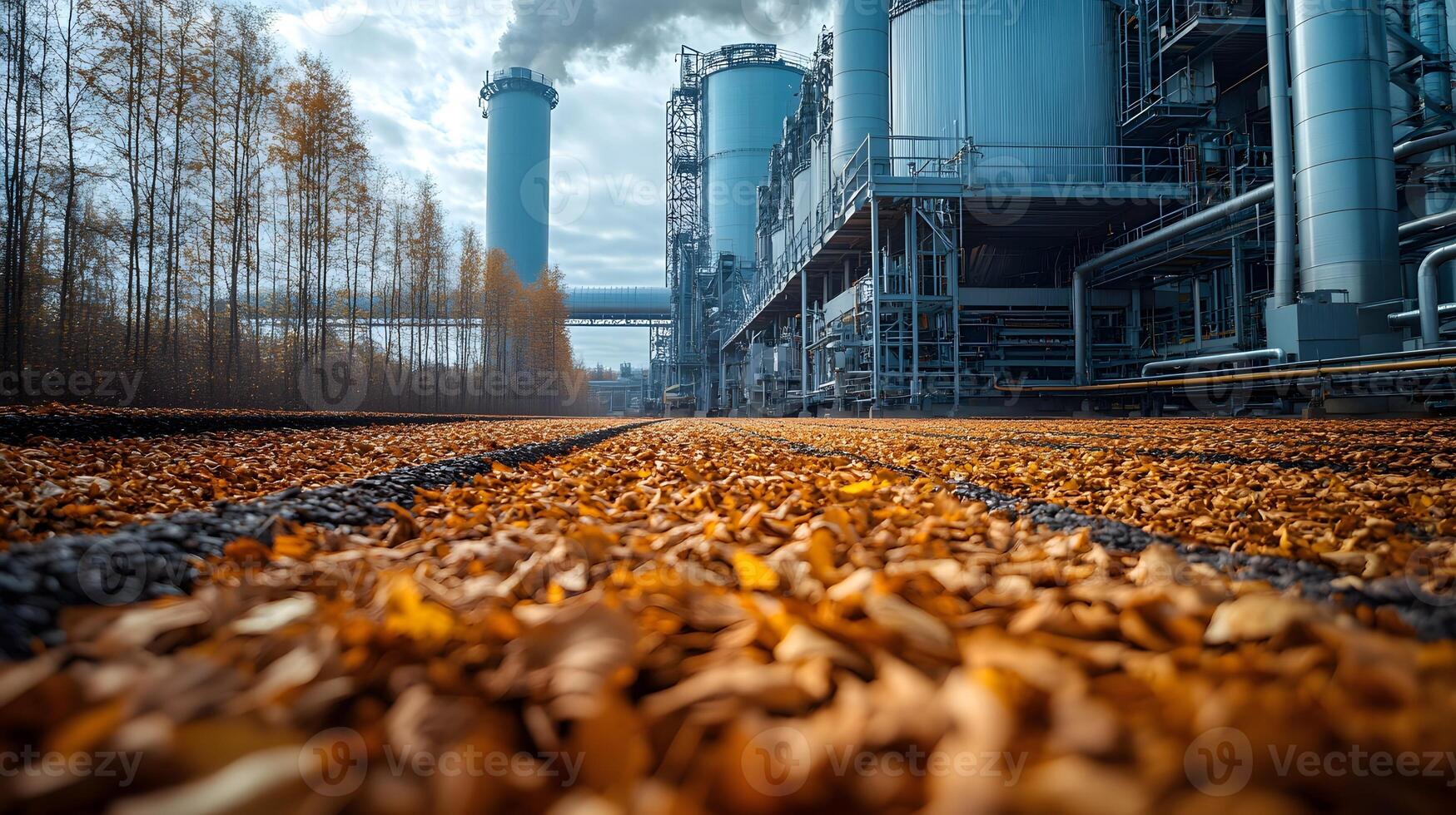 Industrial biomass power plant producing renewable energy from organic materials with high-tech machinery. photo