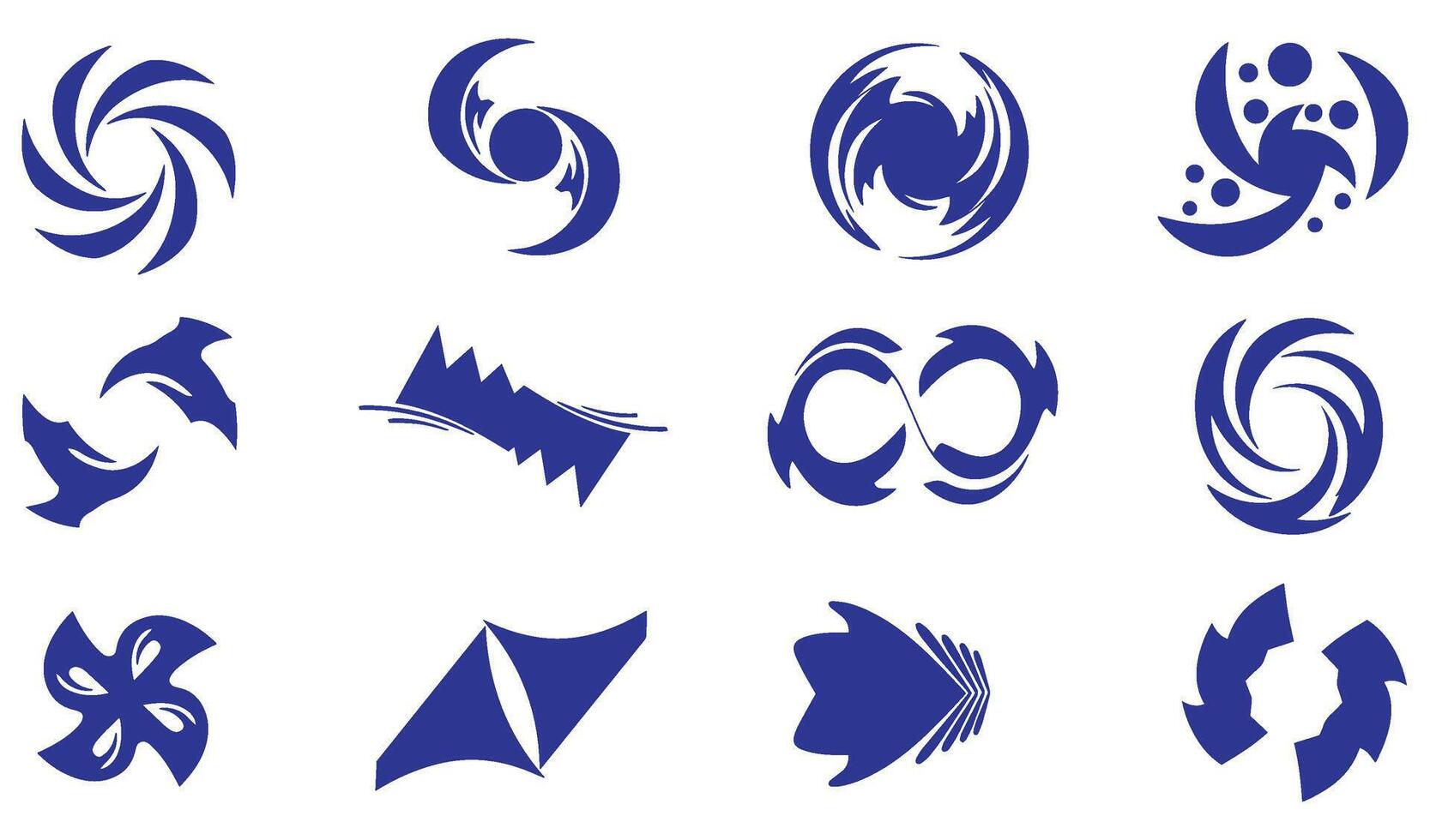 Circle leaf fire water bird wing swirl spiral motion decorative energy abstract geomatic shape botanical flower outline logo icon symbol business company vintage set retro pattern vector