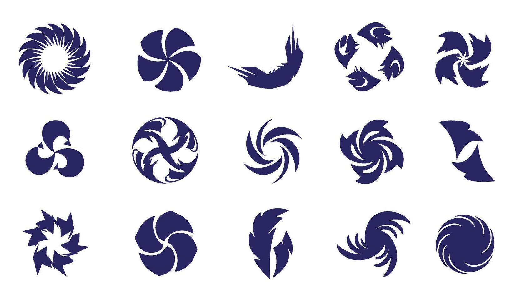 Decorative botanical abstract geomatic shape spiral swirl energy texture motion flower outline logo symbol icon company vintage business set circle leaf fire water bird wing retro vector