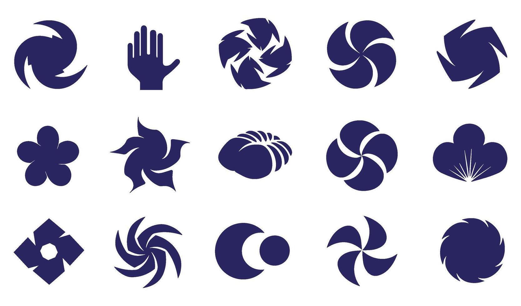Abstract Geomatic Shape logo bundle vintage swirl texture spiral motion decorative botanical flower outline icon company business symbol set circle leaf fire water bird wing energy vector
