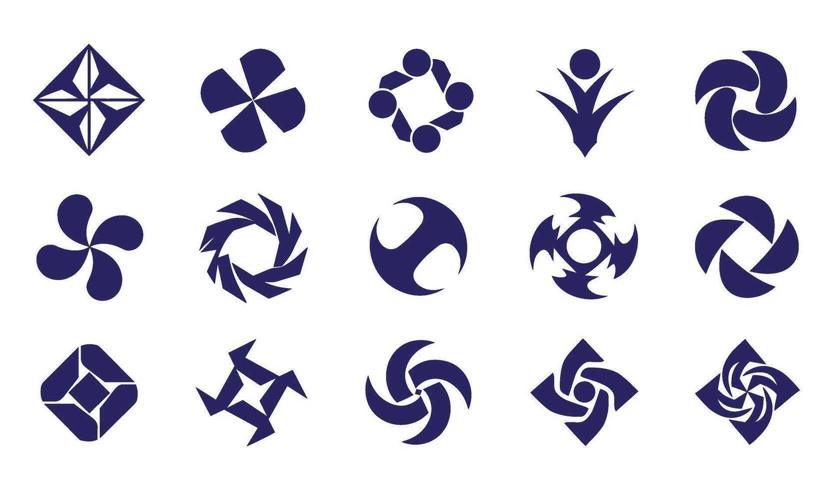 Abstract Geomatic Shape retro icon symbol vintage logo set spiral motion swirl energy whirl decorative outline flower botanical bundle circle leaf fire water bird wing business company vector