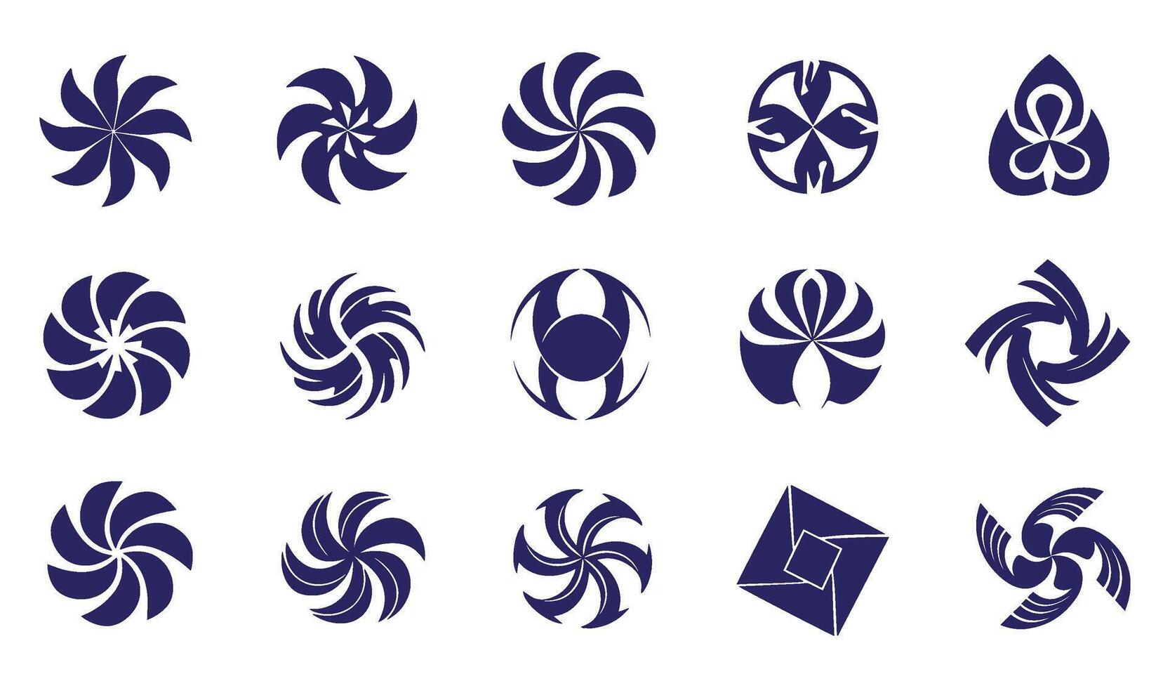 Symbol icon abstract geomatic shape logo business company spiral motion swirl texture energy whirl decorative outline flower botanical set vintage circle leaf fire water bird wing style vector