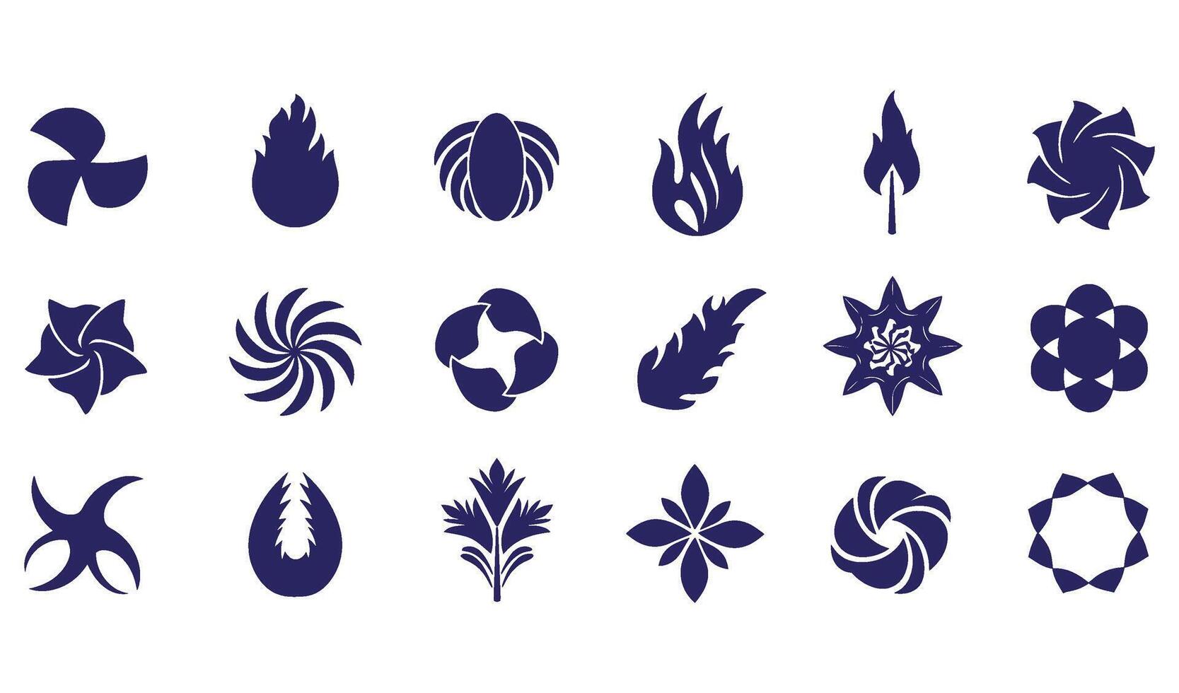 Vintage swirl spiral abstract geomatic shape botanical flower decorative outline energy motion texture whirl business company logo icon symbol set circle leaf fire water bird wing vector