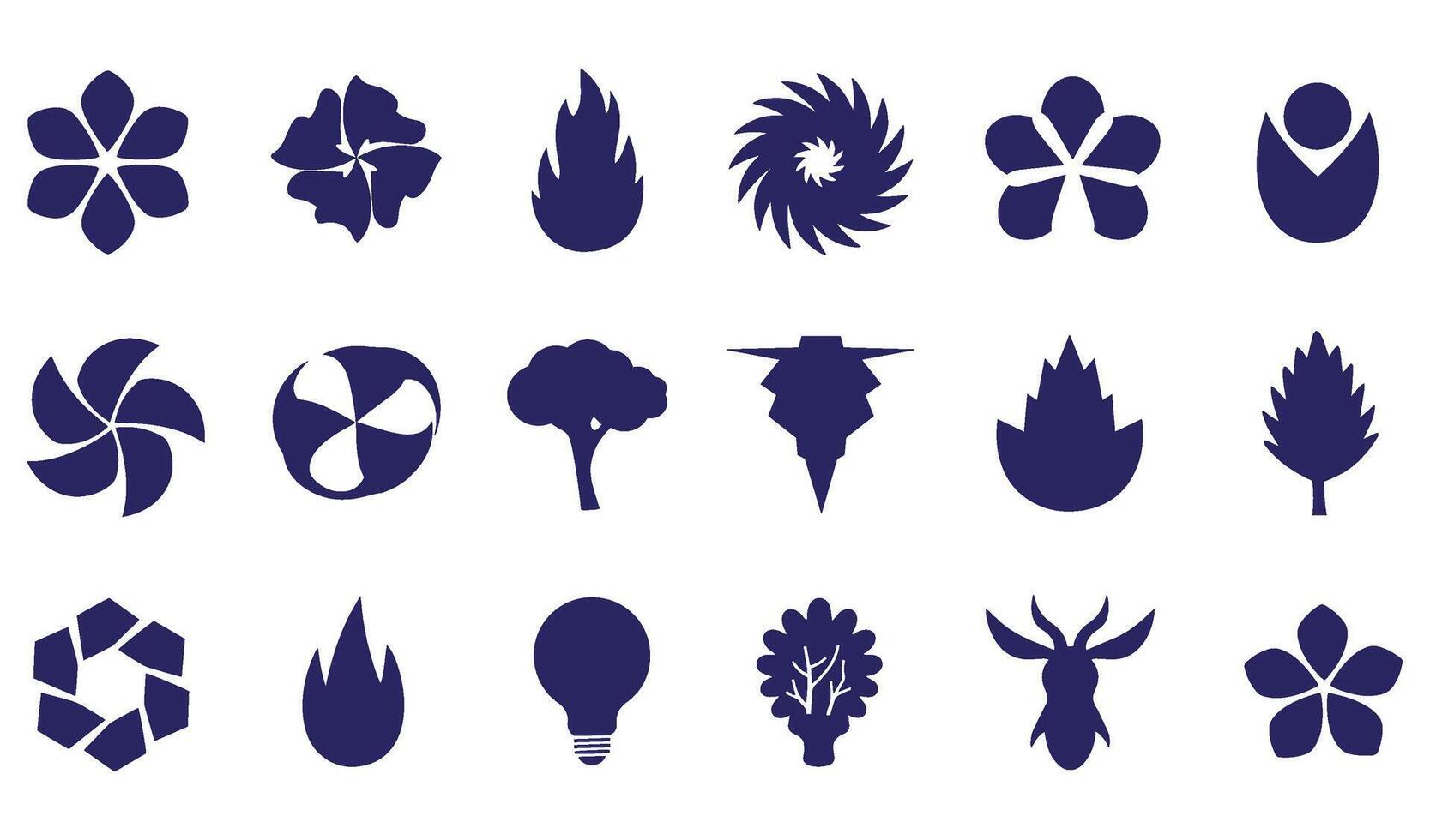 Decorative abstract geomatic shape botanical outline flower spiral motion swirl energy logo set company symbol icon business vintage circle leaf fire water bird wing texture retro design vector