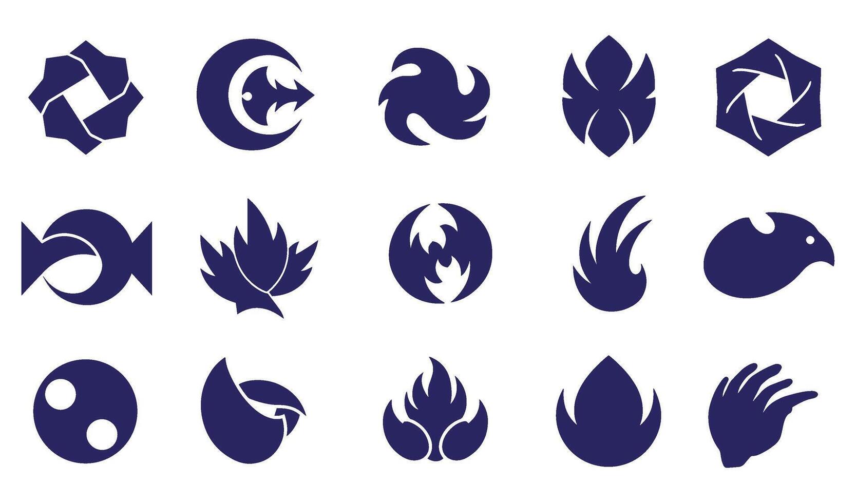 Energy whirl motion spiral abstract geomatic shape decorative botanical flower outline business symbol company logo vintage retro swirl icon set circle leaf fire water bird wing design vector
