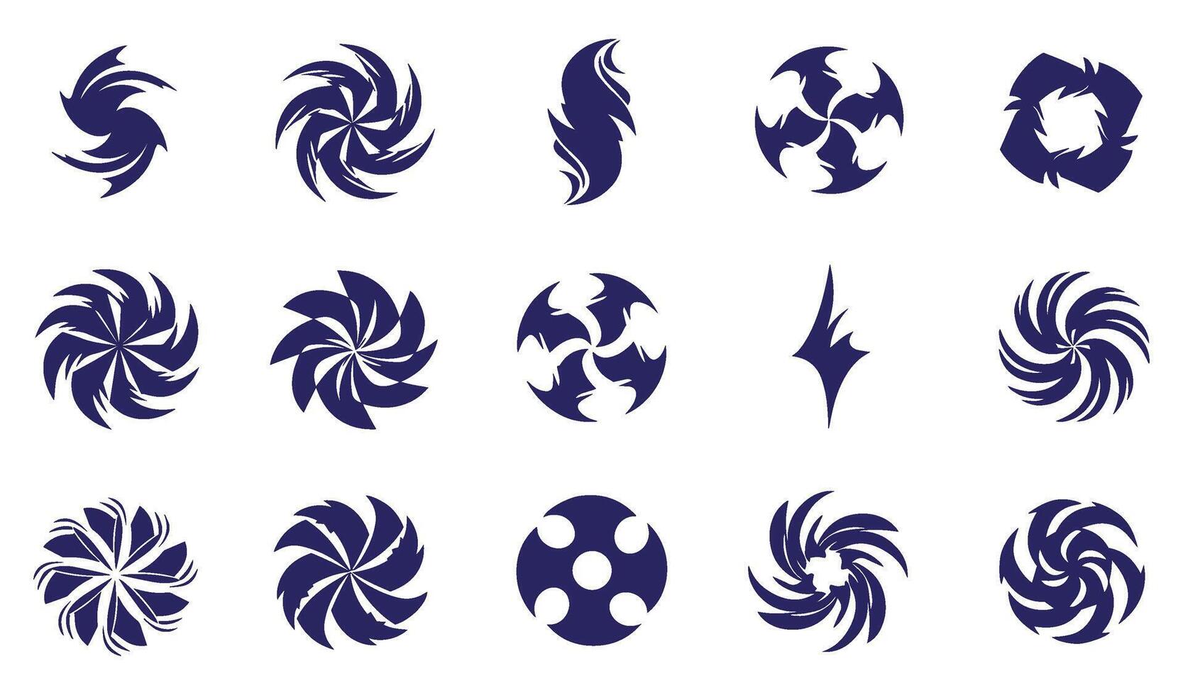 Botanical flower decorative outline swirl abstract geomatic shape motion spiral energy whirl logo icon symbol company business vintage pattern circle leaf fire water bird wing set vector