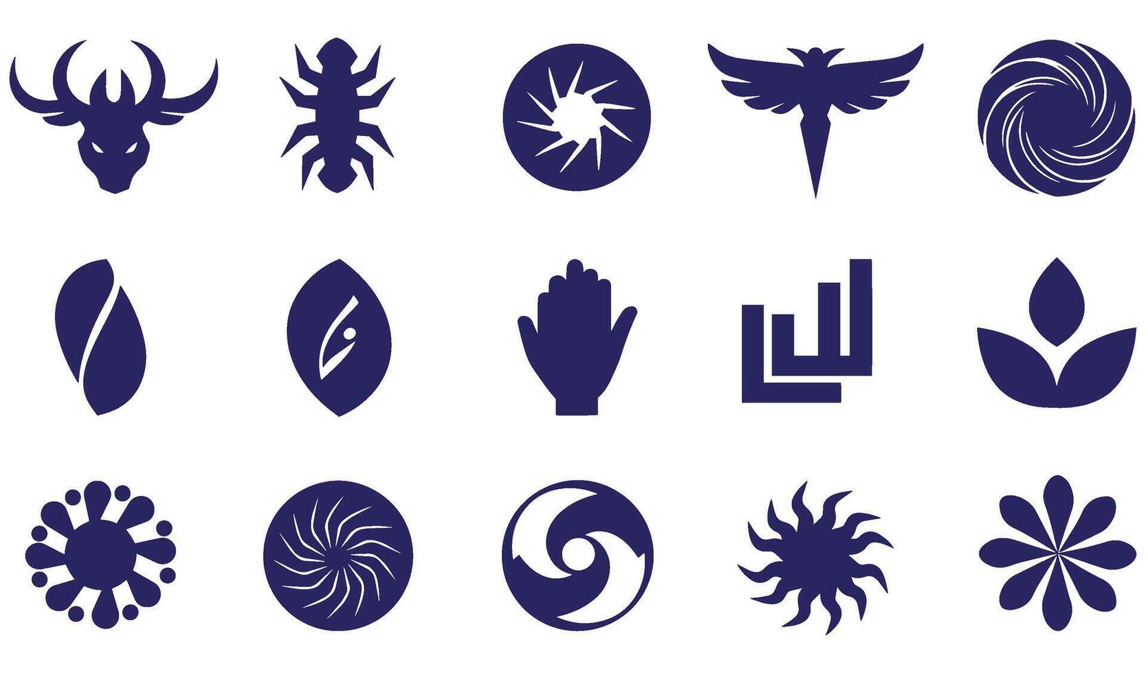 Abstract Geomatic Shape spiral motion texture energy swirl decorative flower botanical outline company business icon logo set symbol vintage retro circle leaf fire water bird wing vector