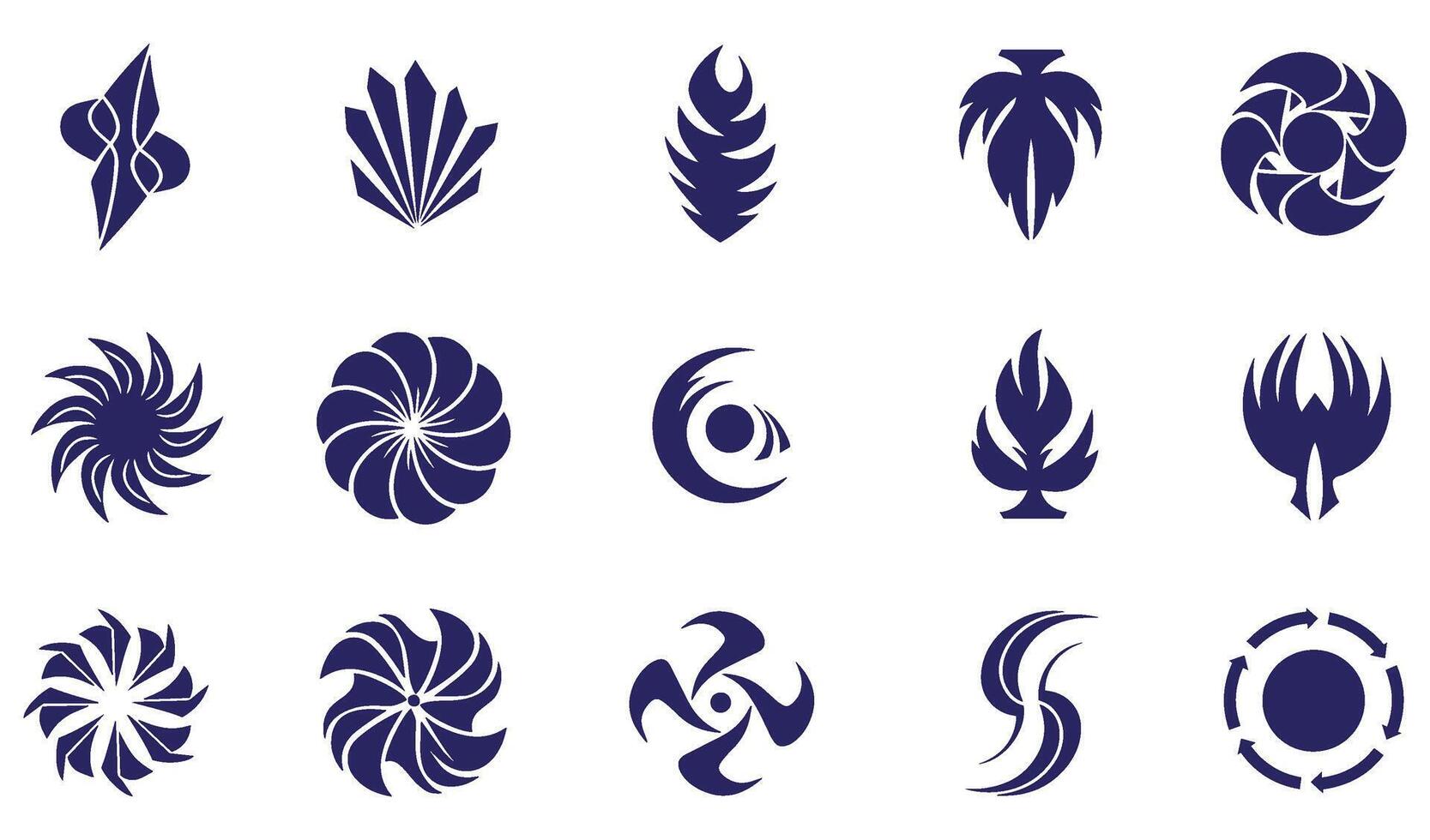 Energy spiral swirl texture decorative abstract geomatic shape botanical flower outline motion logo business company icon symbol set vintage pattern circle leaf fire water bird wing vector