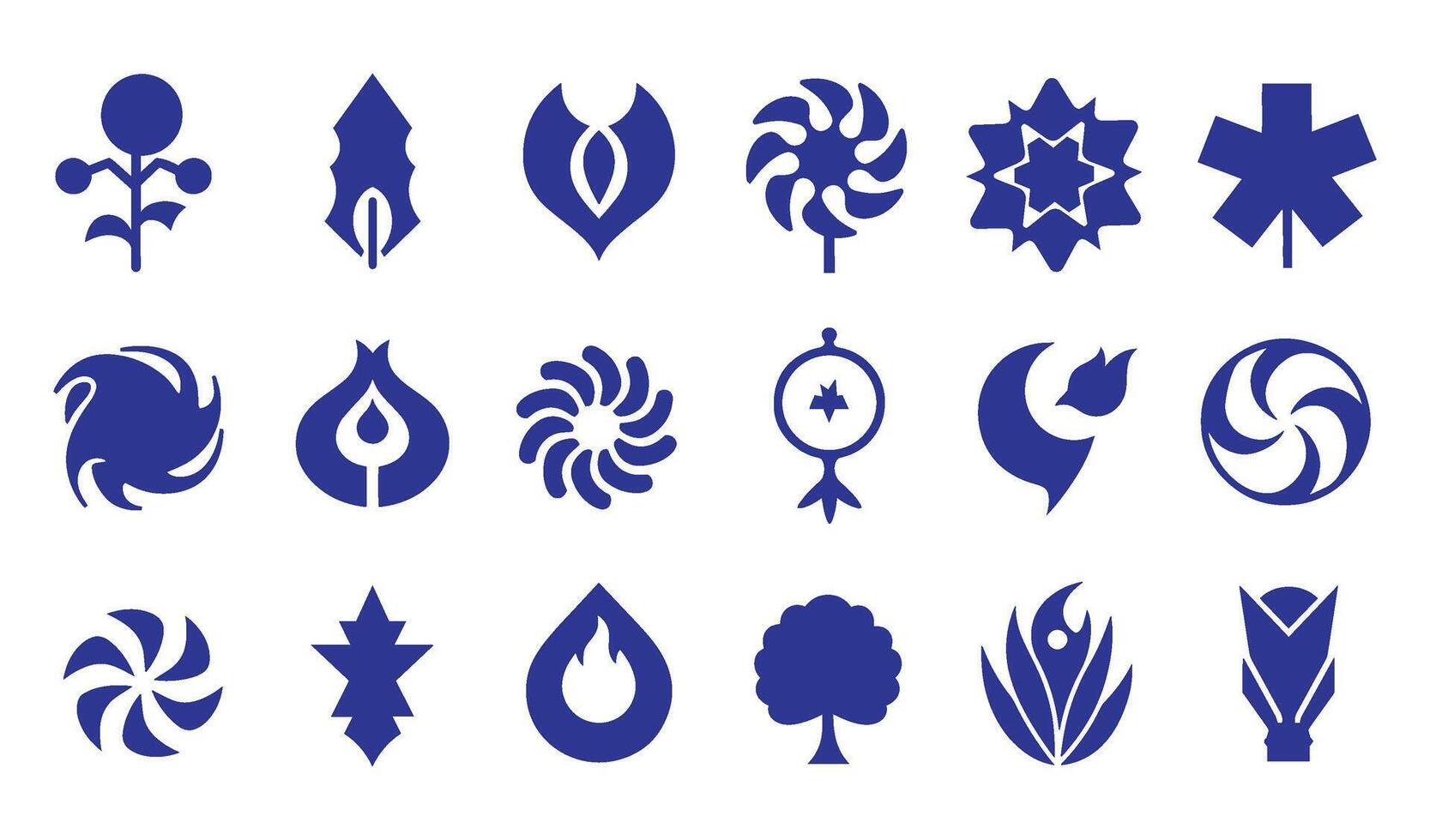Company icon symbol business logo decorative botanical abstract geomatic shape flower spiral motion swirl energy texture outline set vintage circle leaf fire water bird wing design vector