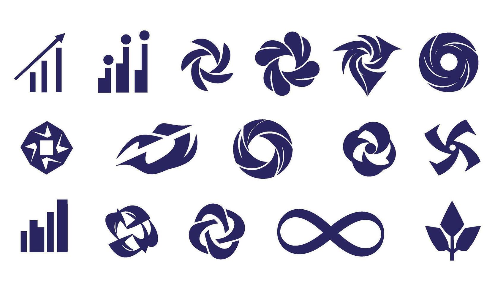 Circle leaf fire water bird wing abstract geomatic shape symbol icon logo company vintage swirl motion spiral decorative flower outline business set energy whirl modern pattern vector