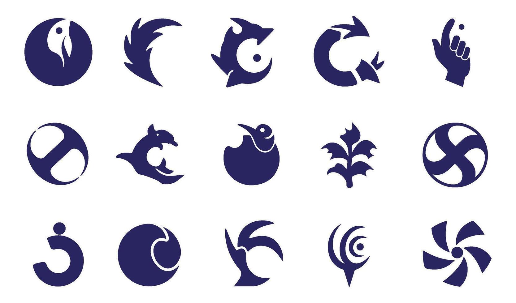 Flower decorative botanical spiral abstract geomatic shape energy motion texture whirl swirl vintage retro logo symbol company business icon set circle leaf fire water bird wing vector