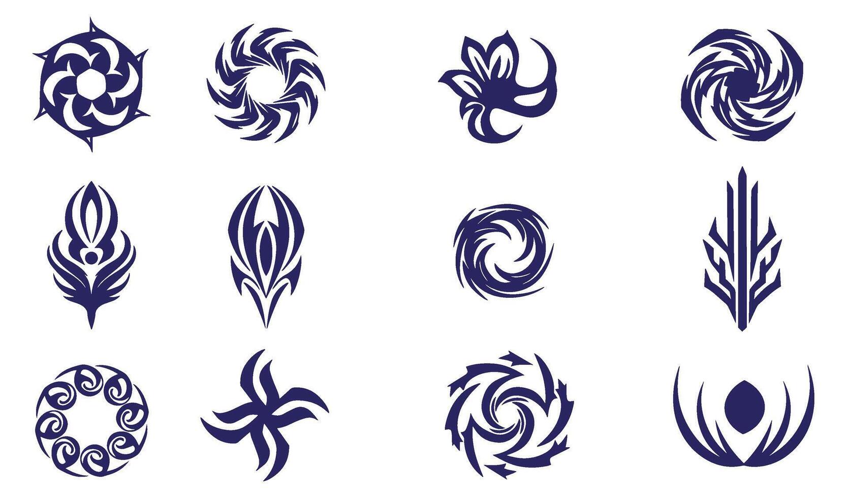 Vintage swirl spiral abstract geomatic shape motion texture energy whirl decorative botanical flower outline logo icon symbol business company leaf fire water bird wing set vector