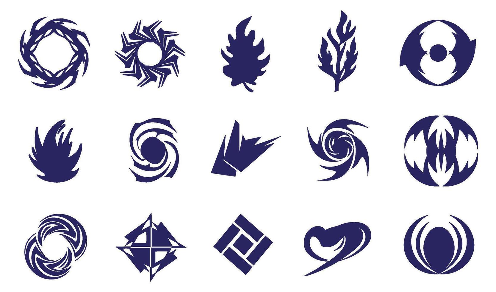 Abstract Geomatic Shape logo set vintage company business symbol decorative botanical flower spiral texture energy whirl swirl circle leaf fire water bird wing icon design vector