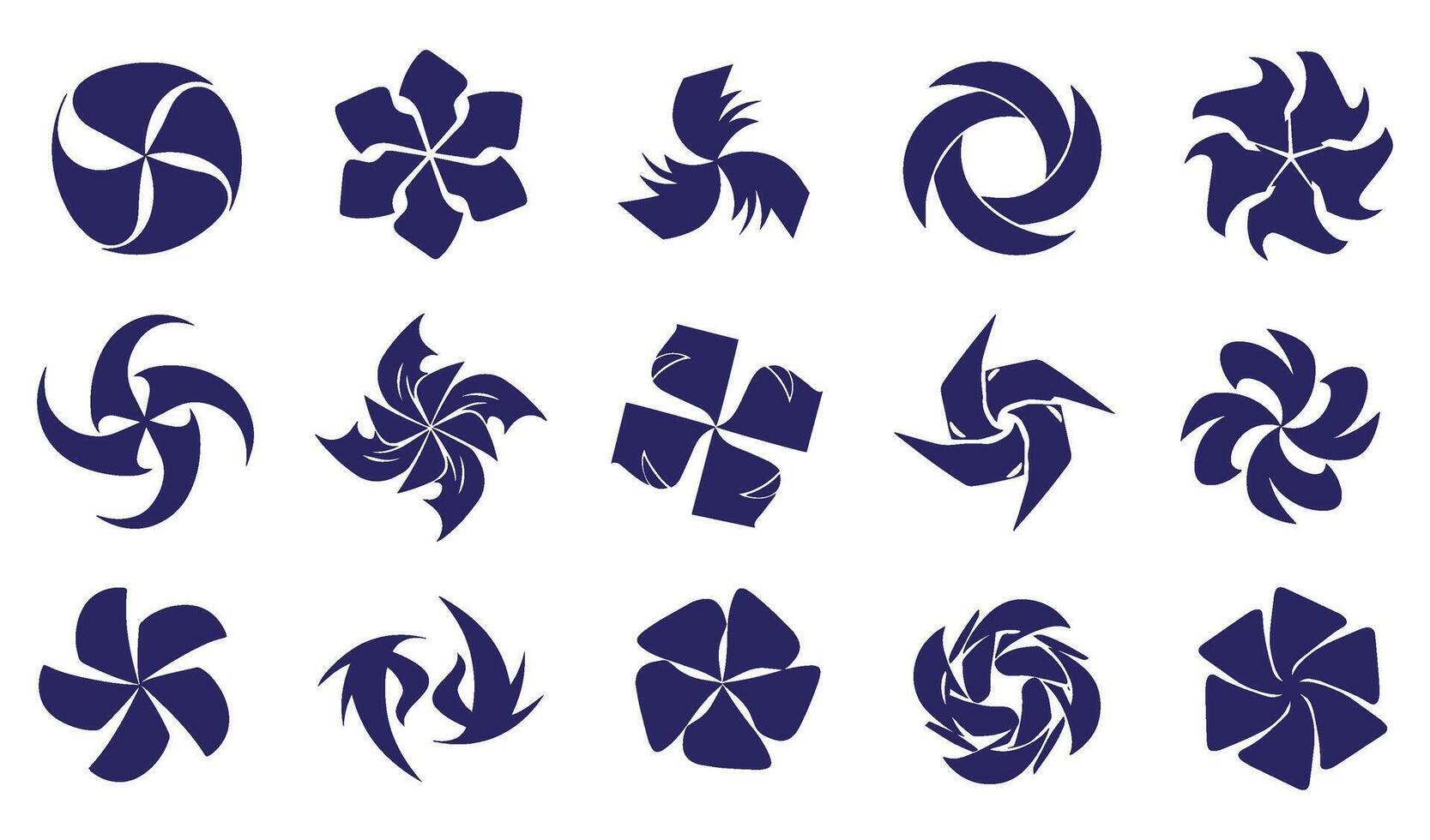 Abstract Geomatic Shape swirl ornament vectors set flower botanical spiral motion texture whirl flow energy symbol icon company logo business circle leaf fire water bird wing