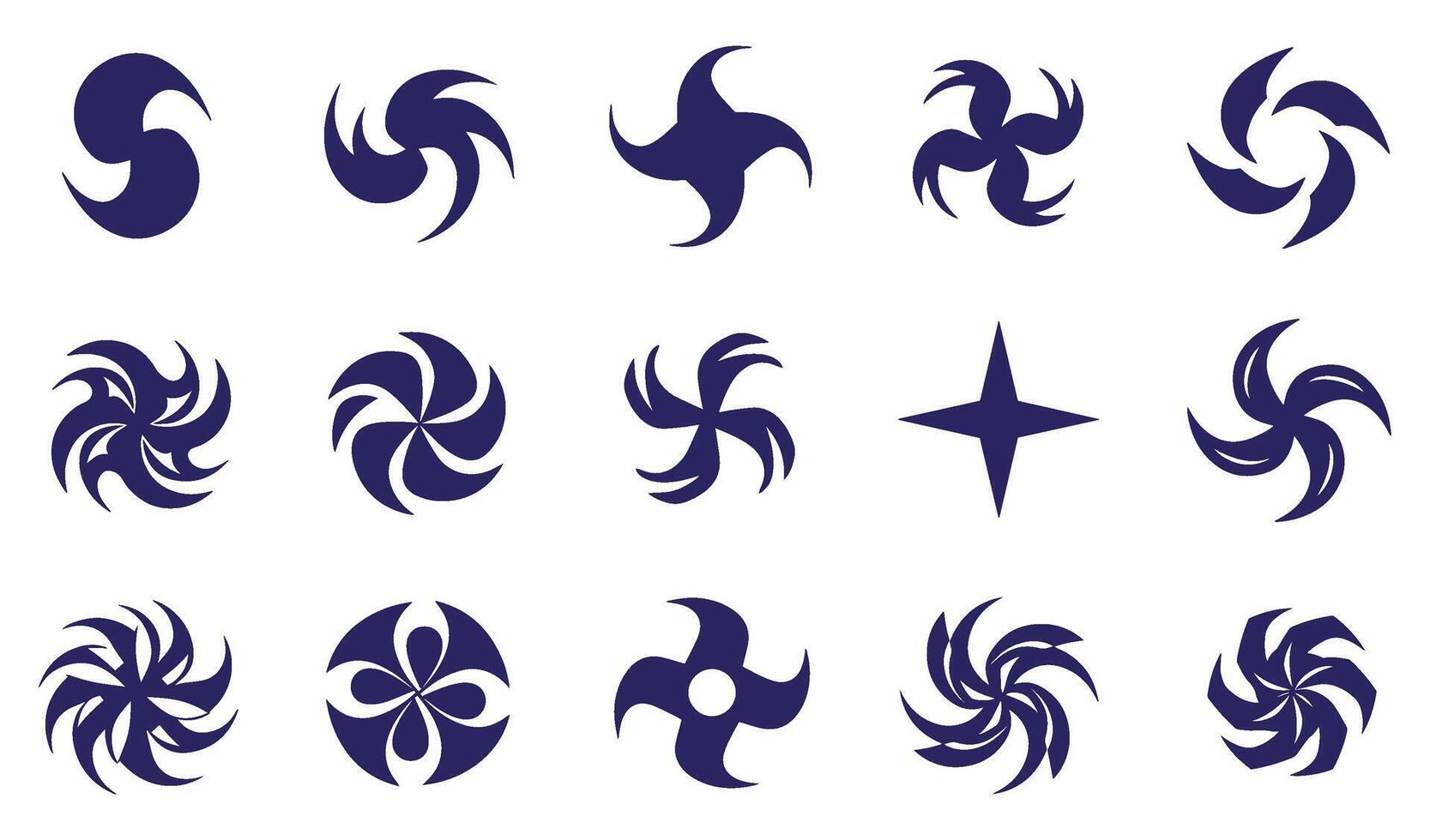 Botanical outline flower spiral whirl energy motion abstract geomatic circle leaf fire water bird wing vintage retro symbol logo company icon minimalist business design set vector