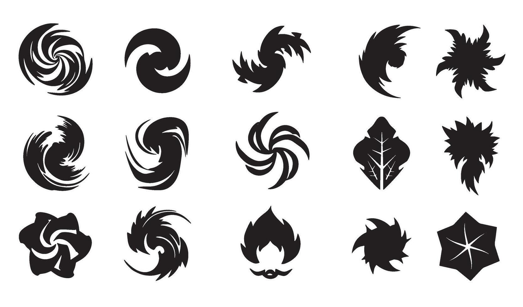 Swirl texture energy spiral motion logo abstract geomatic shape decorative botanical outline flower business company icon symbol set vintage circle leaf fire water bird wing retro vector