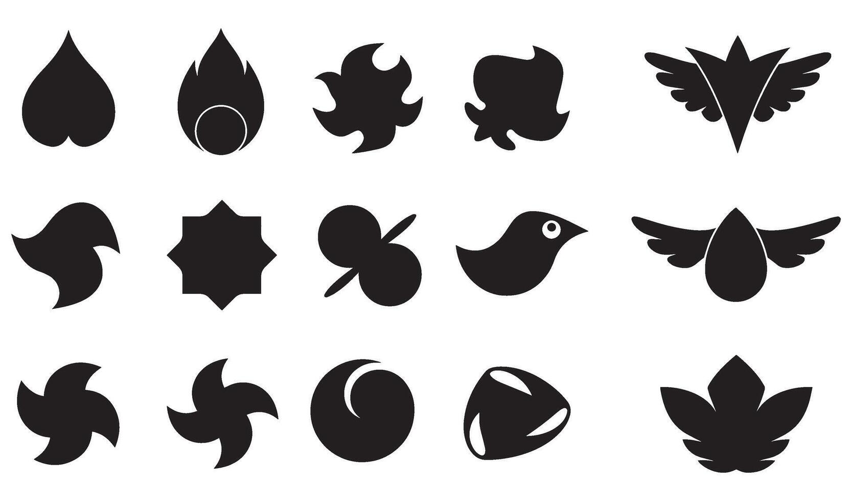 Abstract Geomatic Shape logo decorative flower outline botanical swirl spiral motion texture company icon symbol business energy vintage set circle leaf fire water bird wing retro vector