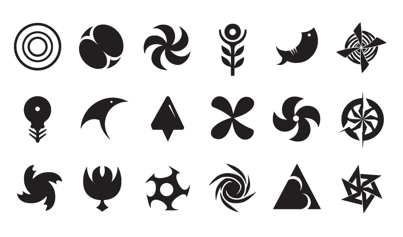 Abstract Geomatic Shape flower decorative spiral motion texture swirl botanical outline energy logo symbol company business icon set vintage circle leaf fire water bird wing retro vector