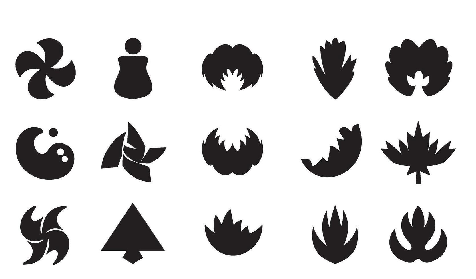 Decorative abstract geomatic shape botanical flower outline spiral swirl texture motion logo icon symbol energy company business set vintage circle leaf fire water bird wing retro vector