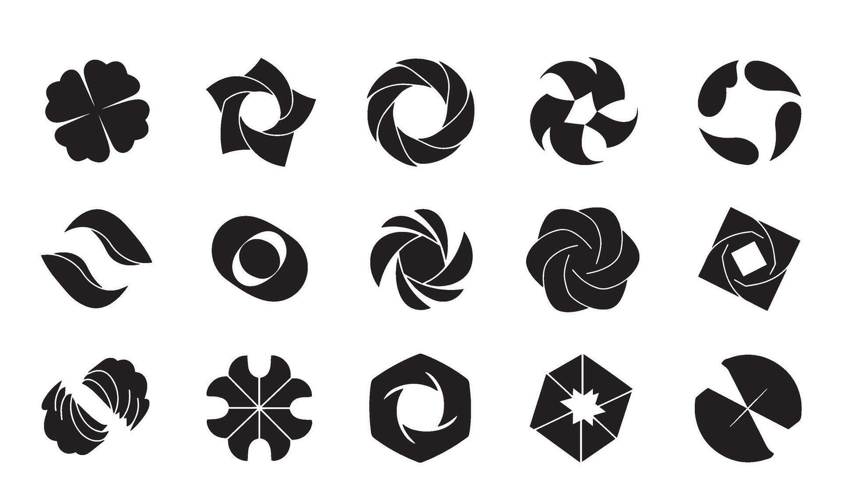 Abstract Geomatic Shape swirl decorative spiral motion flower outline texture energy logo icon symbol business company set botanical vintage circle leaf fire water bird wing retro vector