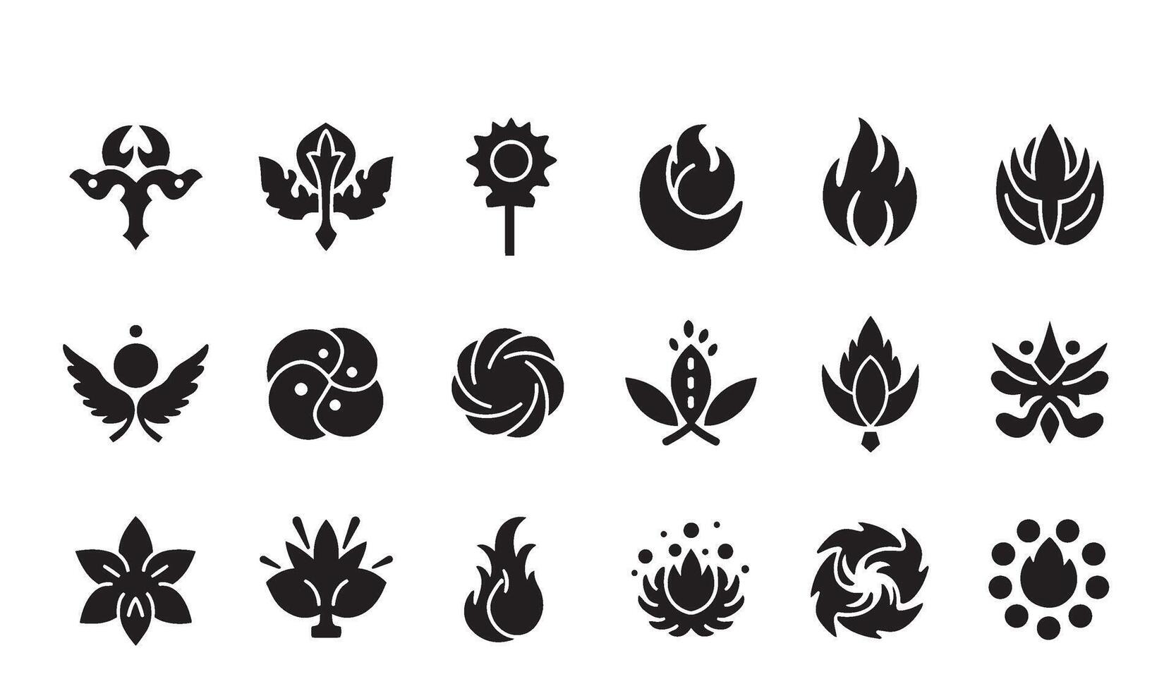 Abstract Geomatic Shape swirl motion spiral logo decorative flower outline botanical texture energy symbol icon business company vintage set circle leaf fire water bird wing retro vector