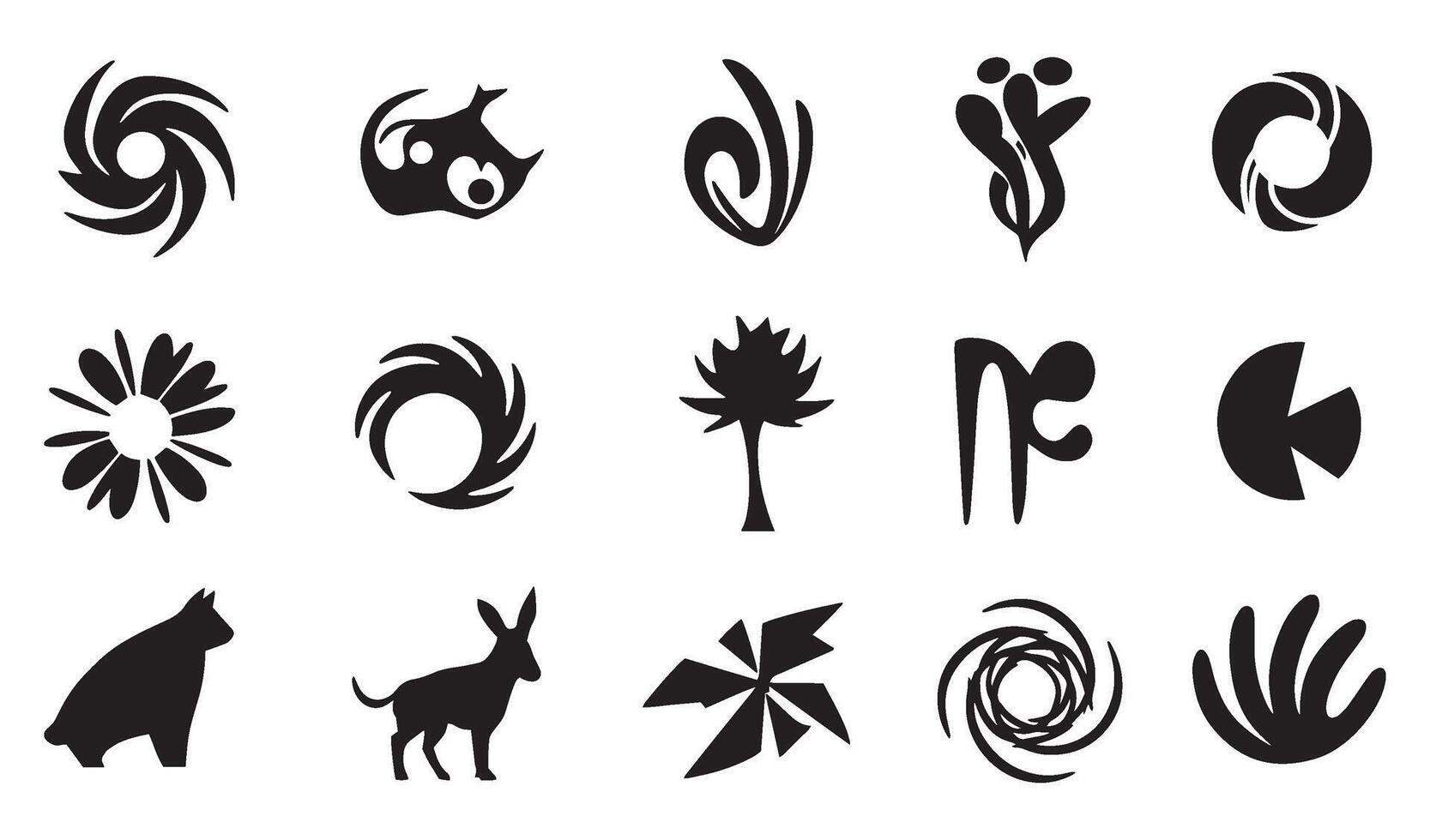 Business logo icon symbol company abstract geomatic shape decorative botanical outline flower motion spiral texture swirl energy set vintage circle leaf fire water bird wing retro vector