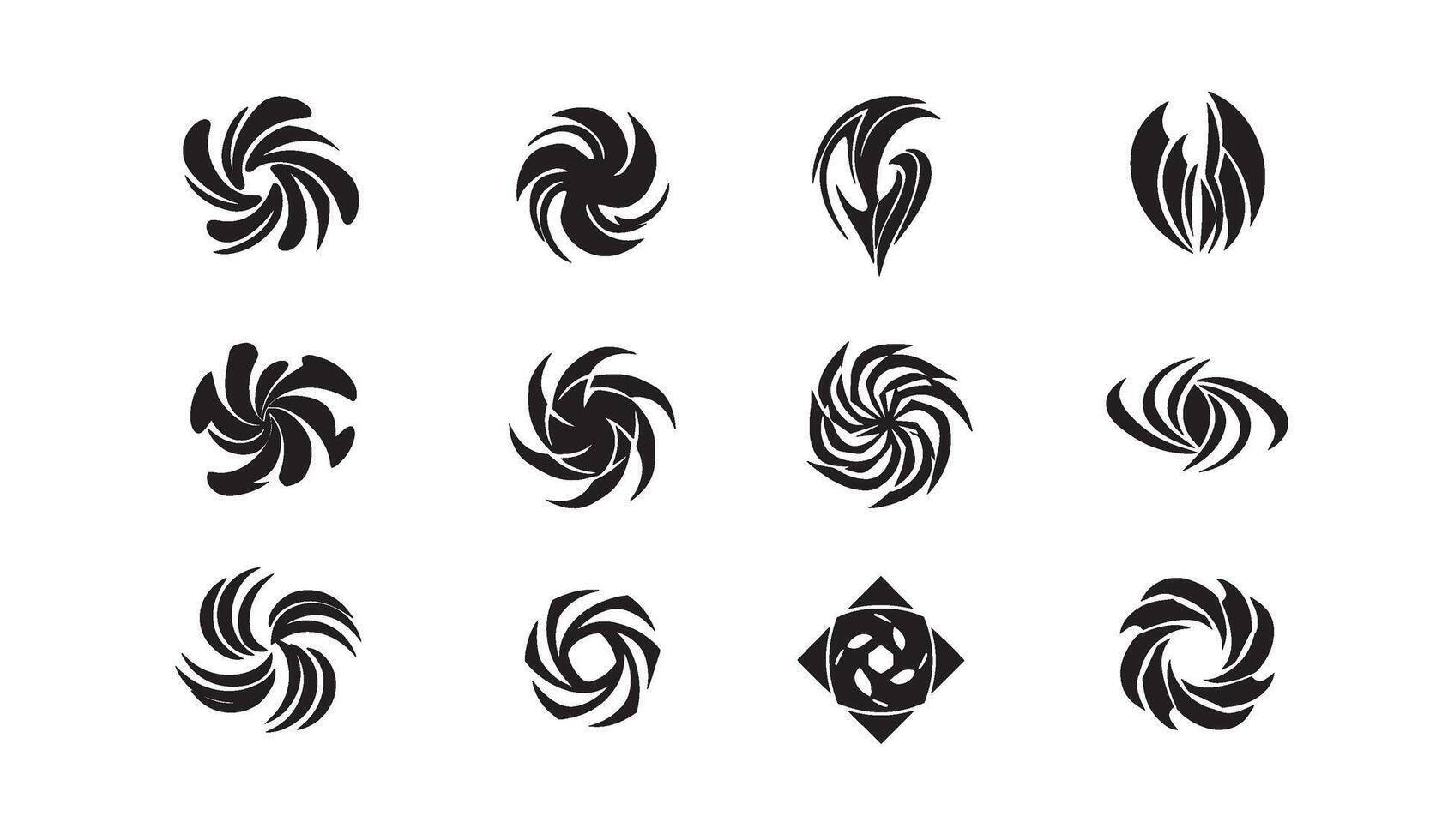 Abstract Geomatic Shape spiral swirl motion texture logo energy flower botanical decorative outline symbol icon company business set vintage circle leaf fire water bird wing retro vector