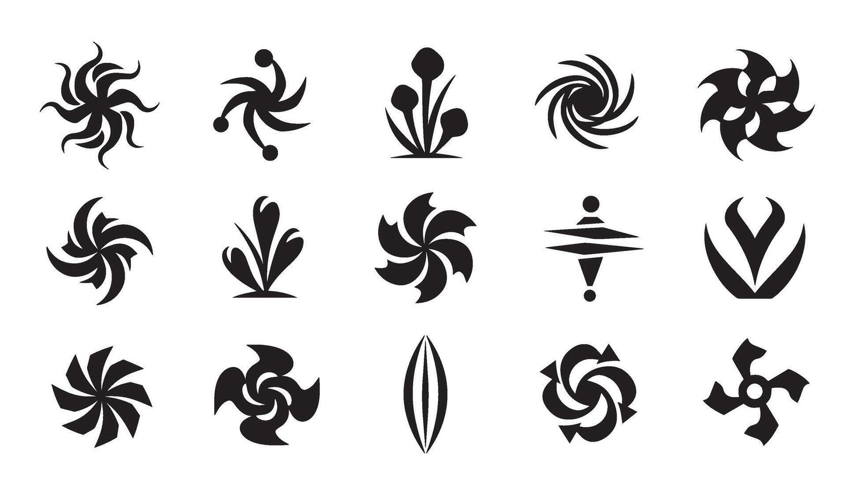 Abstract Geomatic Shape swirl spiral energy motion texture decorative flower outline logo icon company symbol business vintage set circle leaf fire water bird wing retro bundle vector