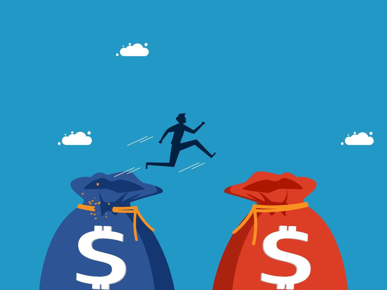 man running to the money bags vector