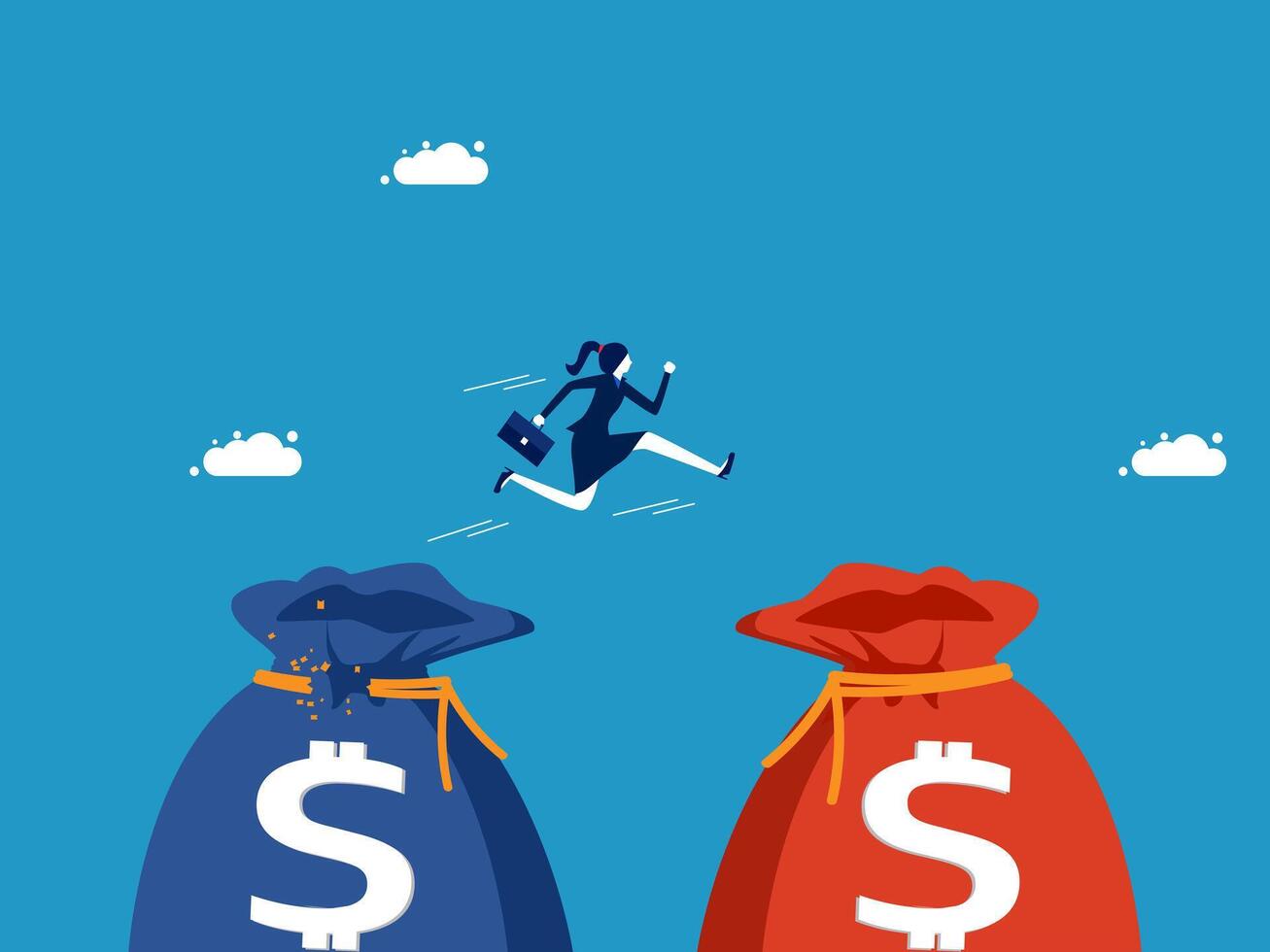 running to the money bags vector
