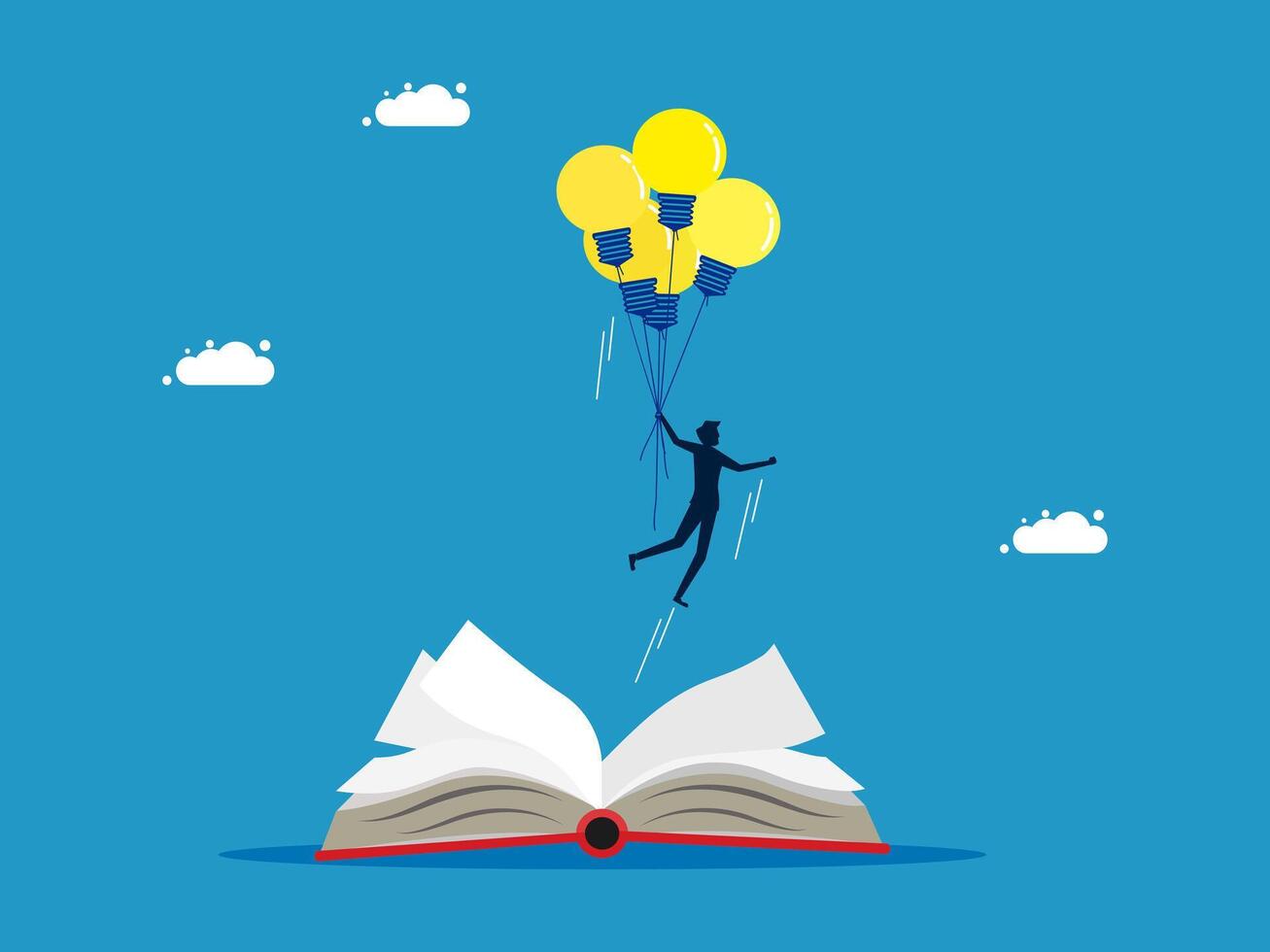 man is flying with balloons over an open book vector