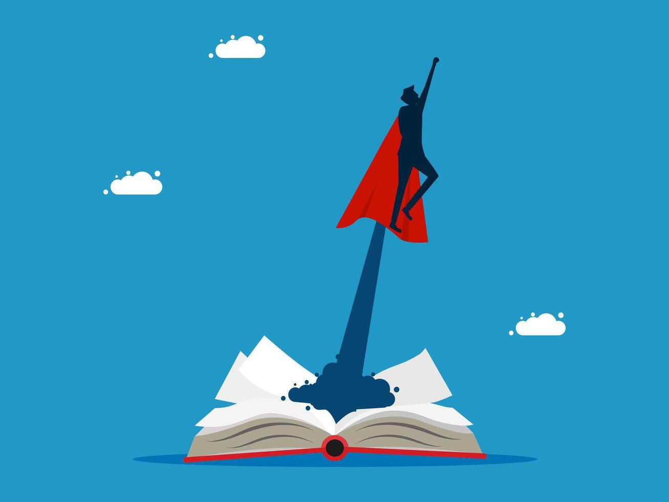 flying over open book with cape vector