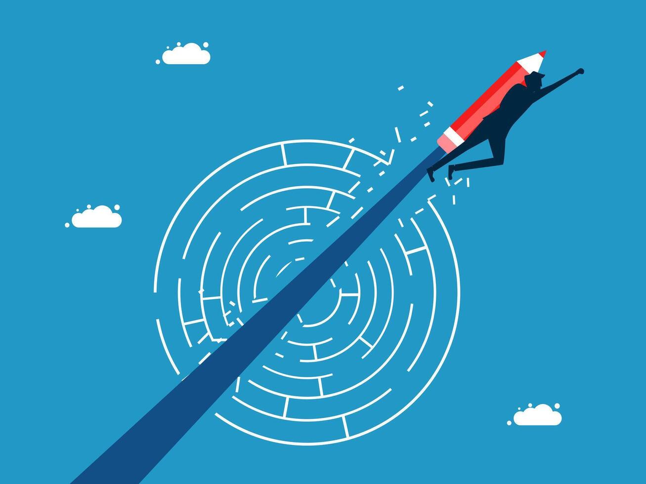 a businessman flying through a maze with a red pencil vector