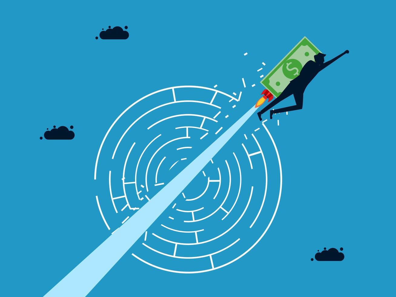 a man is flying through a maze with money vector