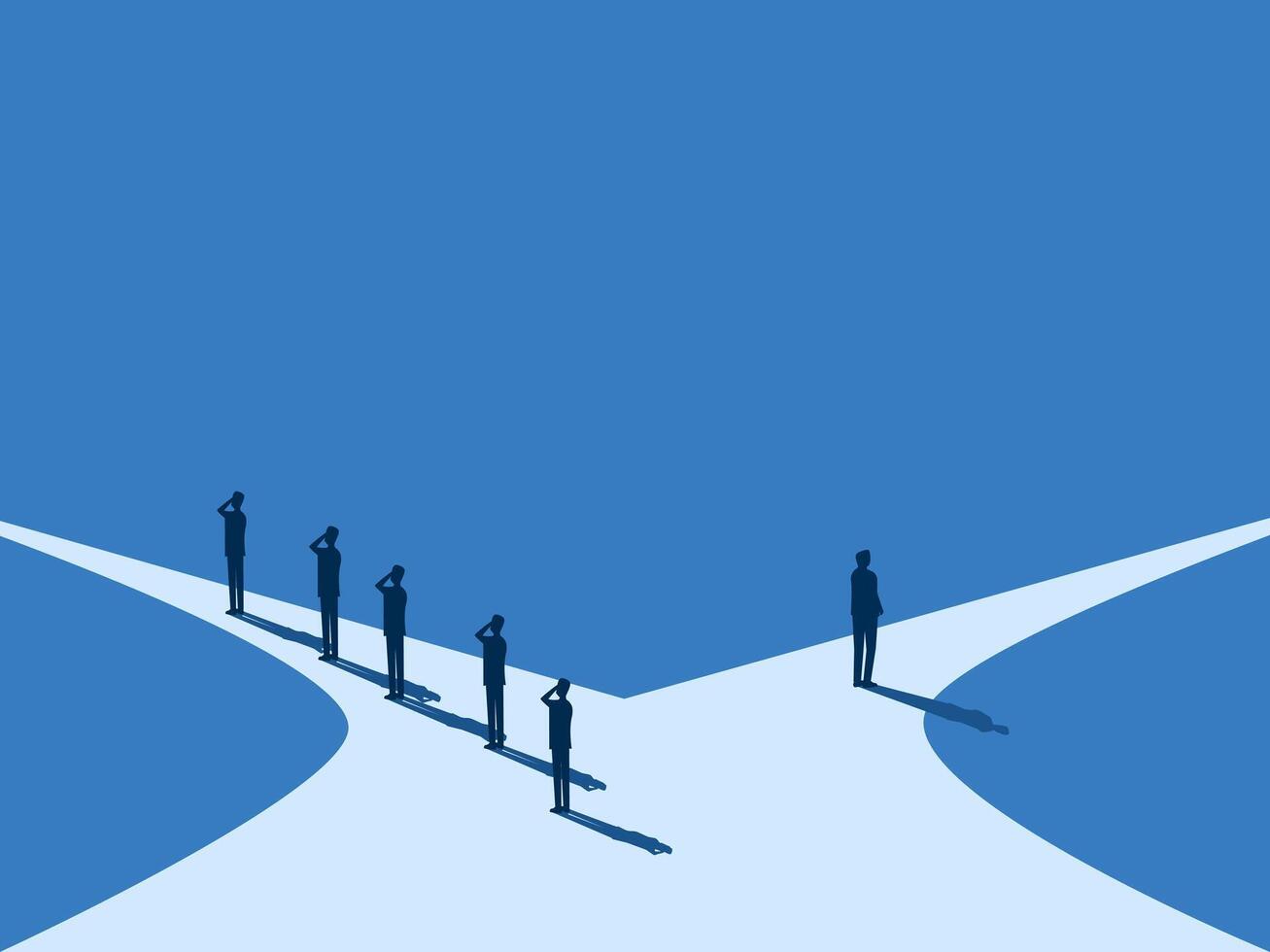 Businessmen think differently and choose different paths from others vector