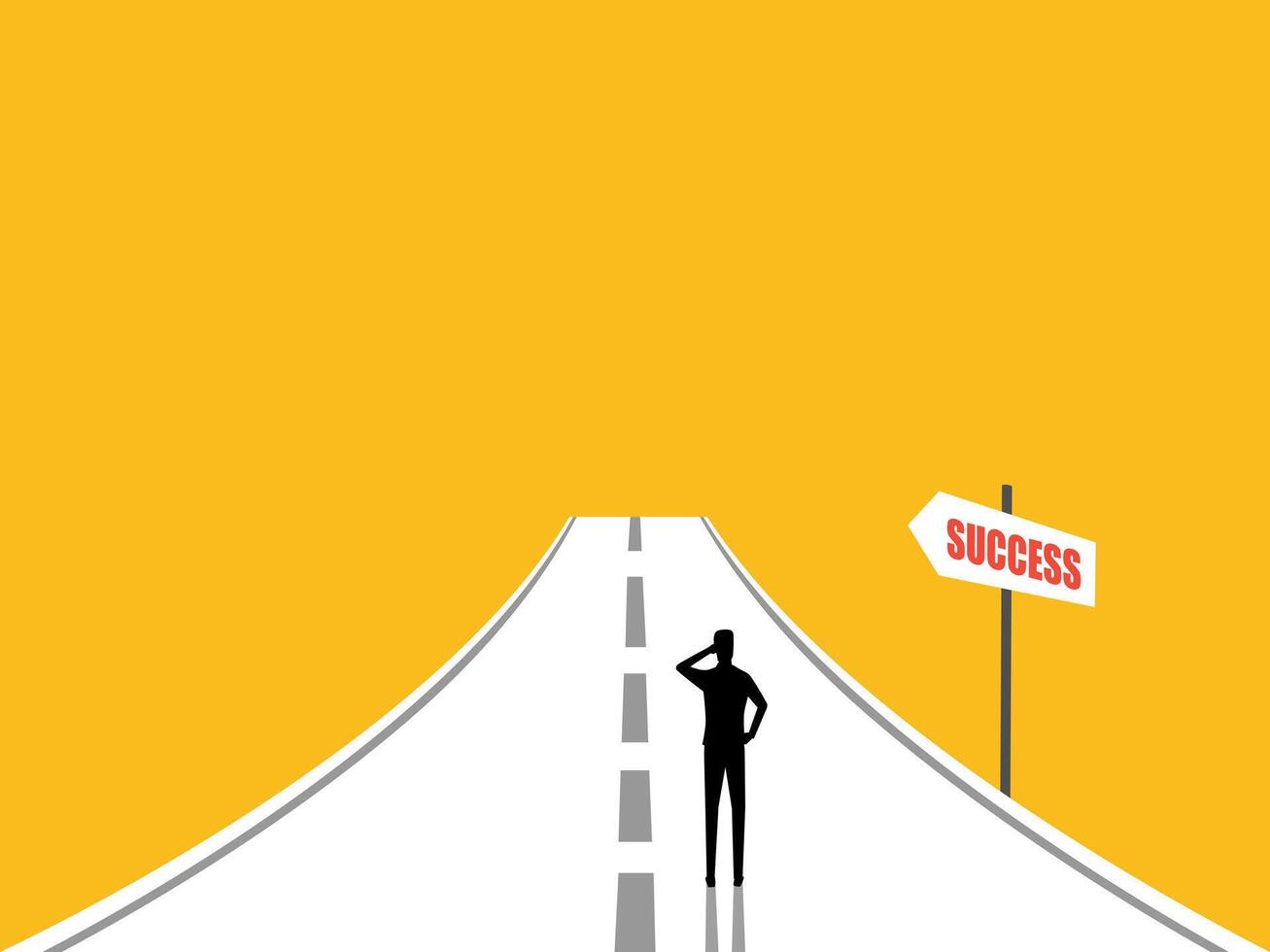 Businessman standing looking at signpost to success vector