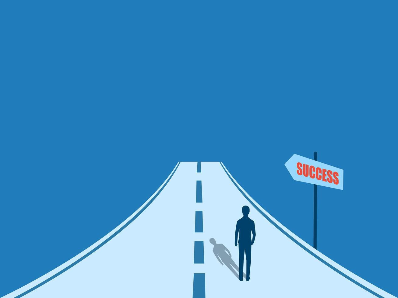 Businessman standing on the road with signpost to success vector