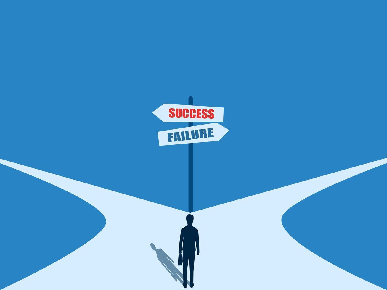 man chooses a path with signs of success and failure vector