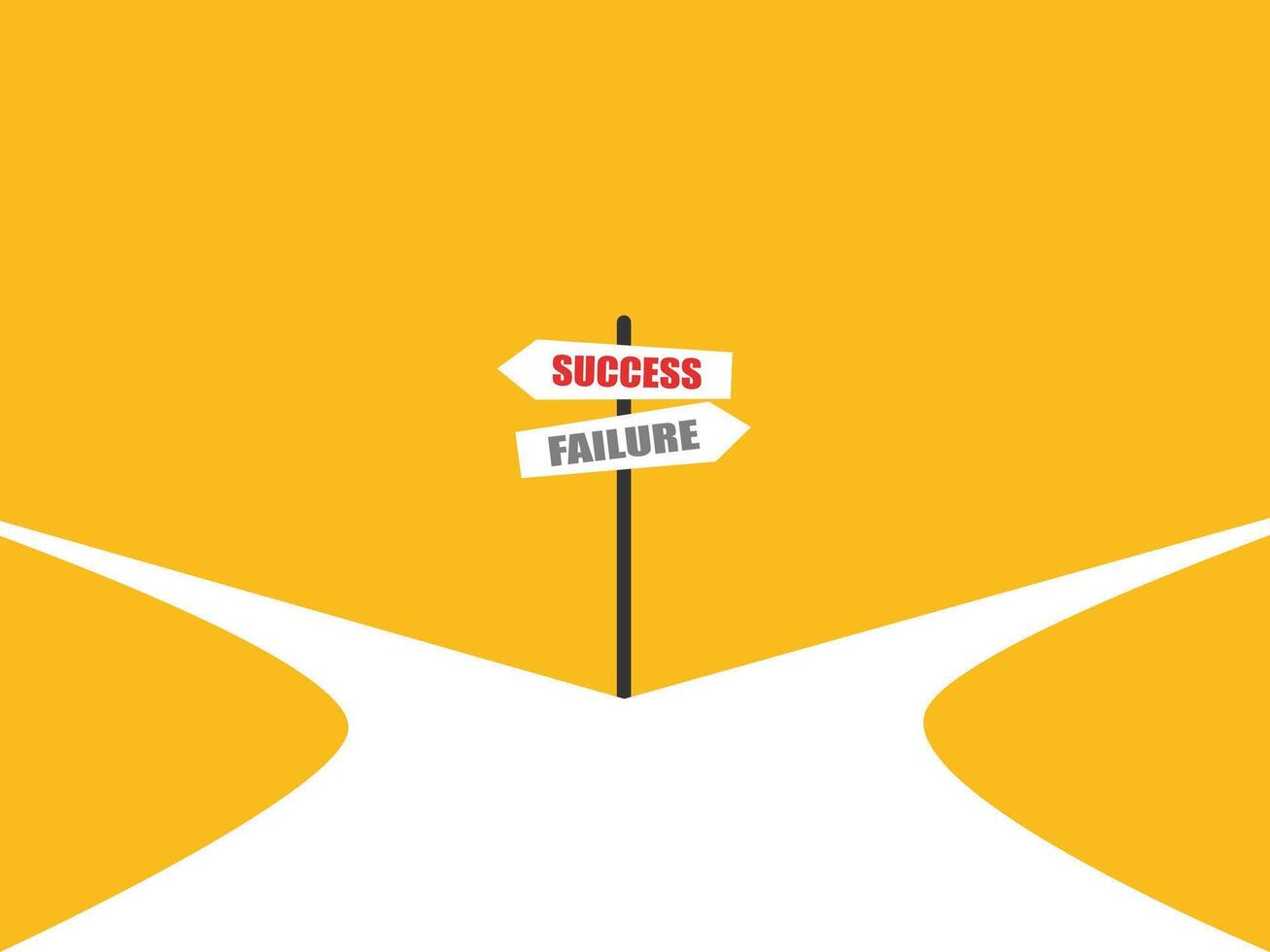 On the main road with the choice of success and failure signs vector