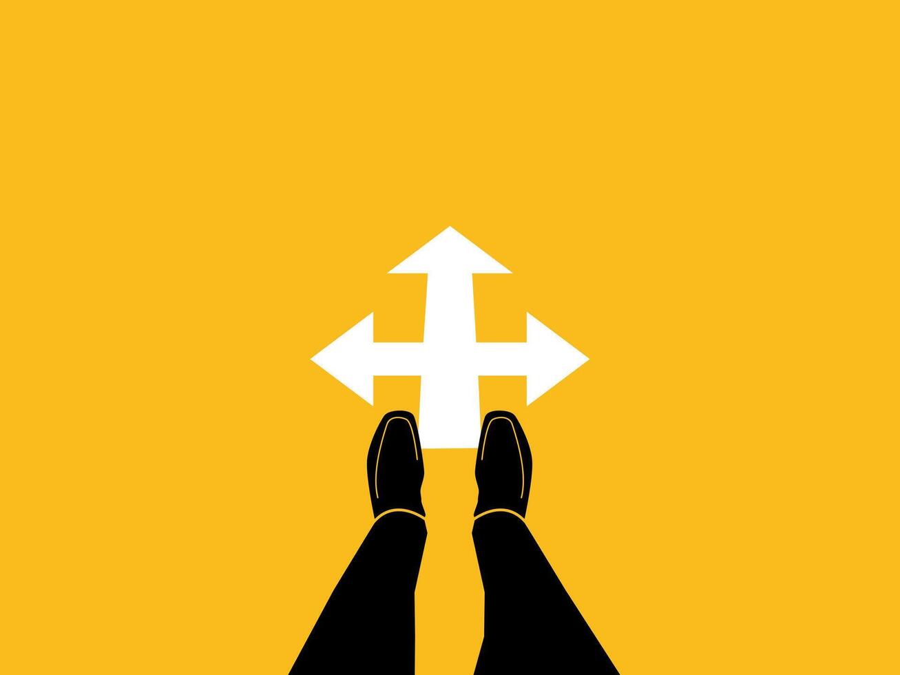 Businessman standing at crossroads, business decision top view vector