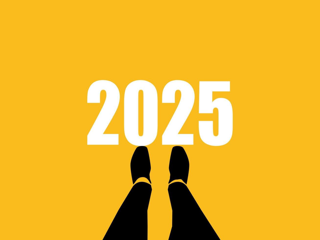 Businessman standing at 2025 point, top view vector