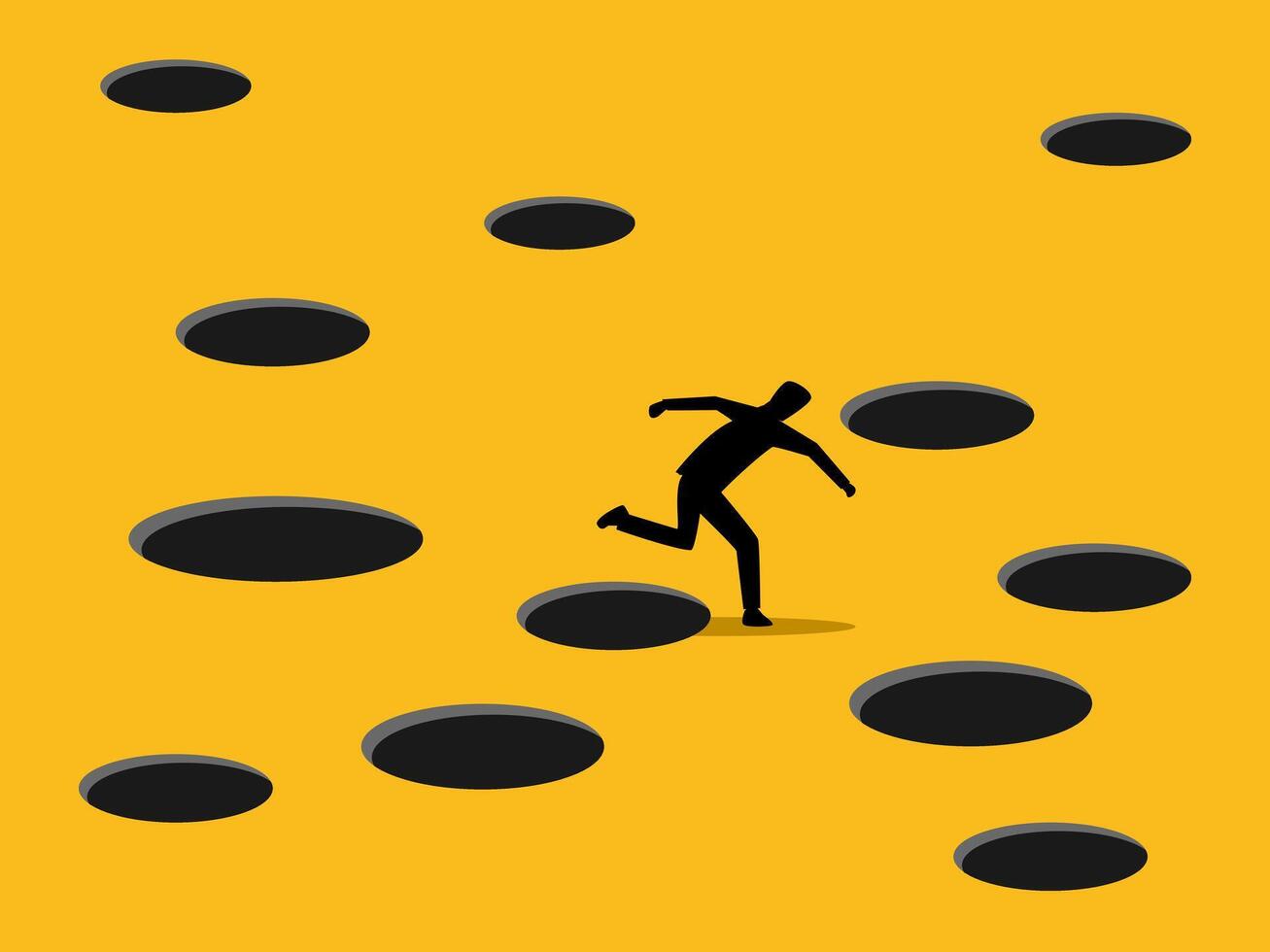 Avoiding risk, Businessman jumping in a trap vector