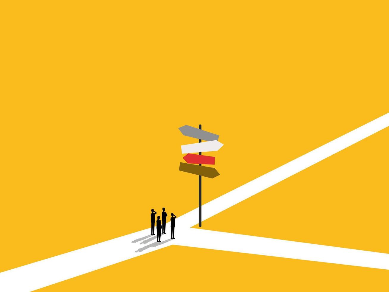 Choosing a Career Path, team Businessman Standing Thinking at Several Street Signs vector