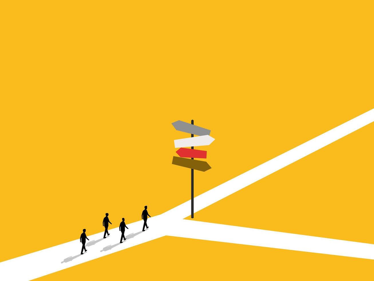 Businessman walking at multiple street signs at intersection vector
