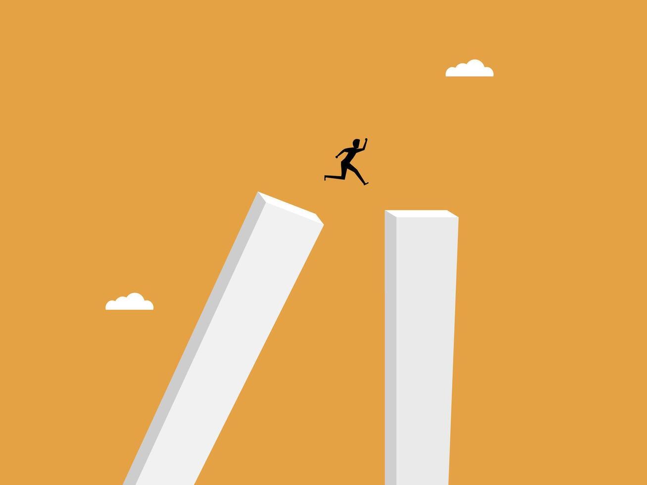 By choosing a new career, a businessman leaps from a fallen pillar to a solid one vector