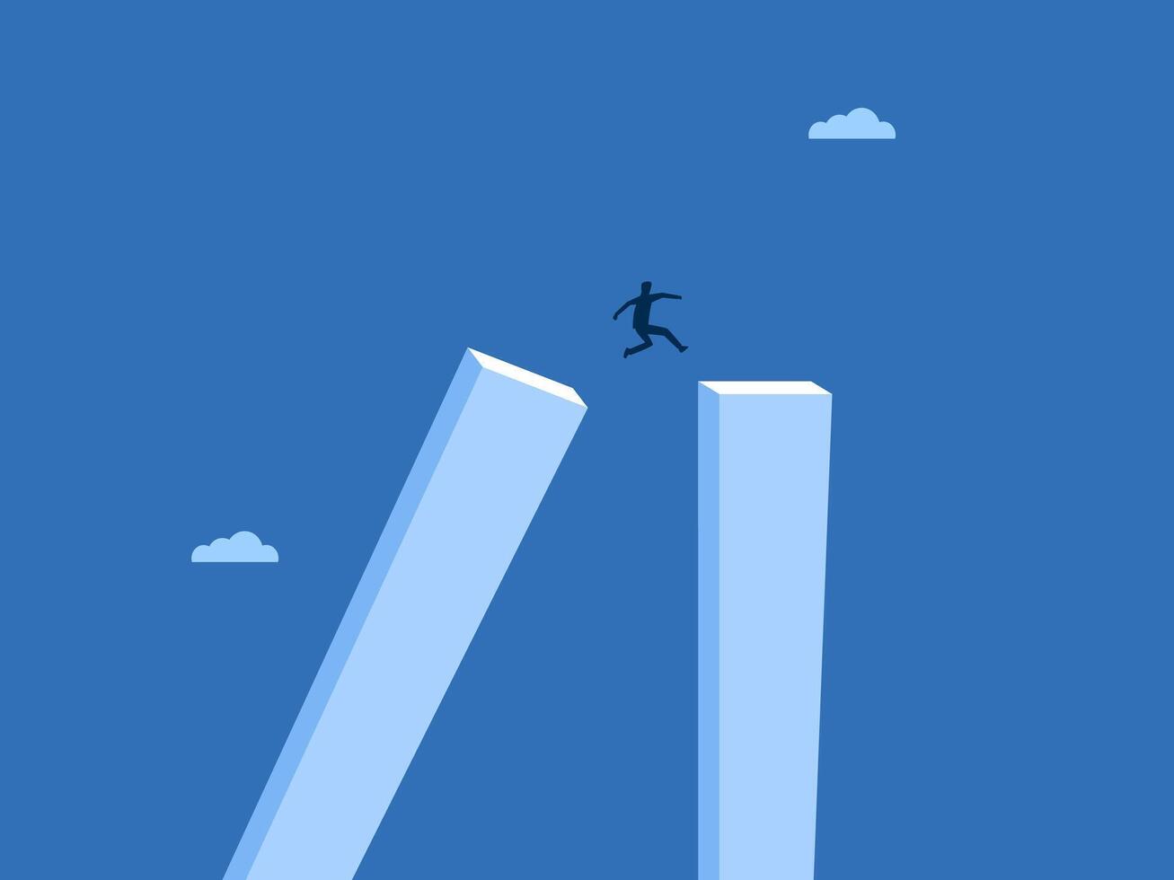 Choose the better, businessman jumps out of a collapsing building and into a stable building vector