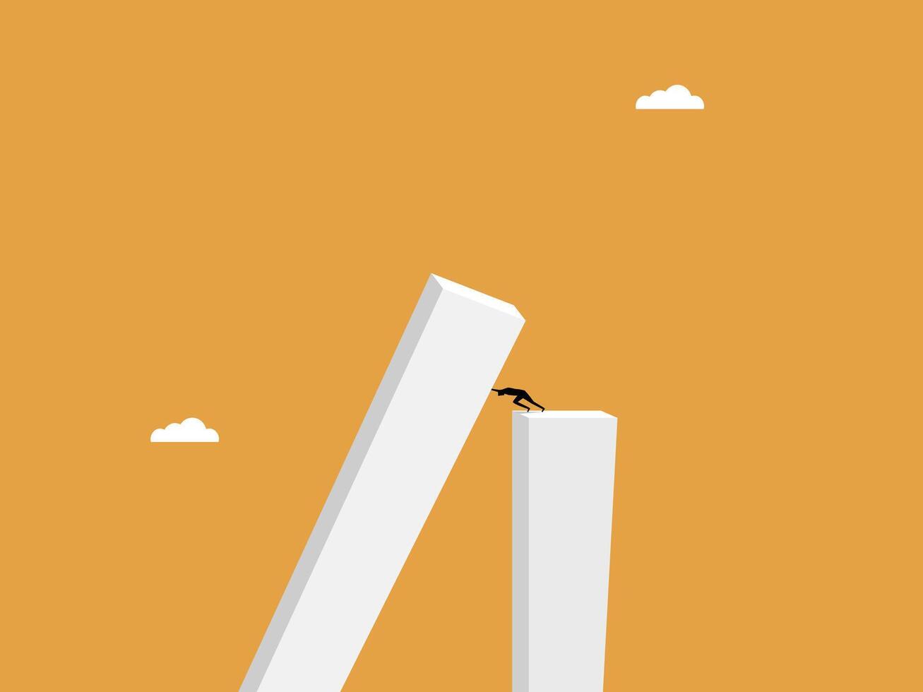 Big crisis, businessman keeps building from falling on him vector