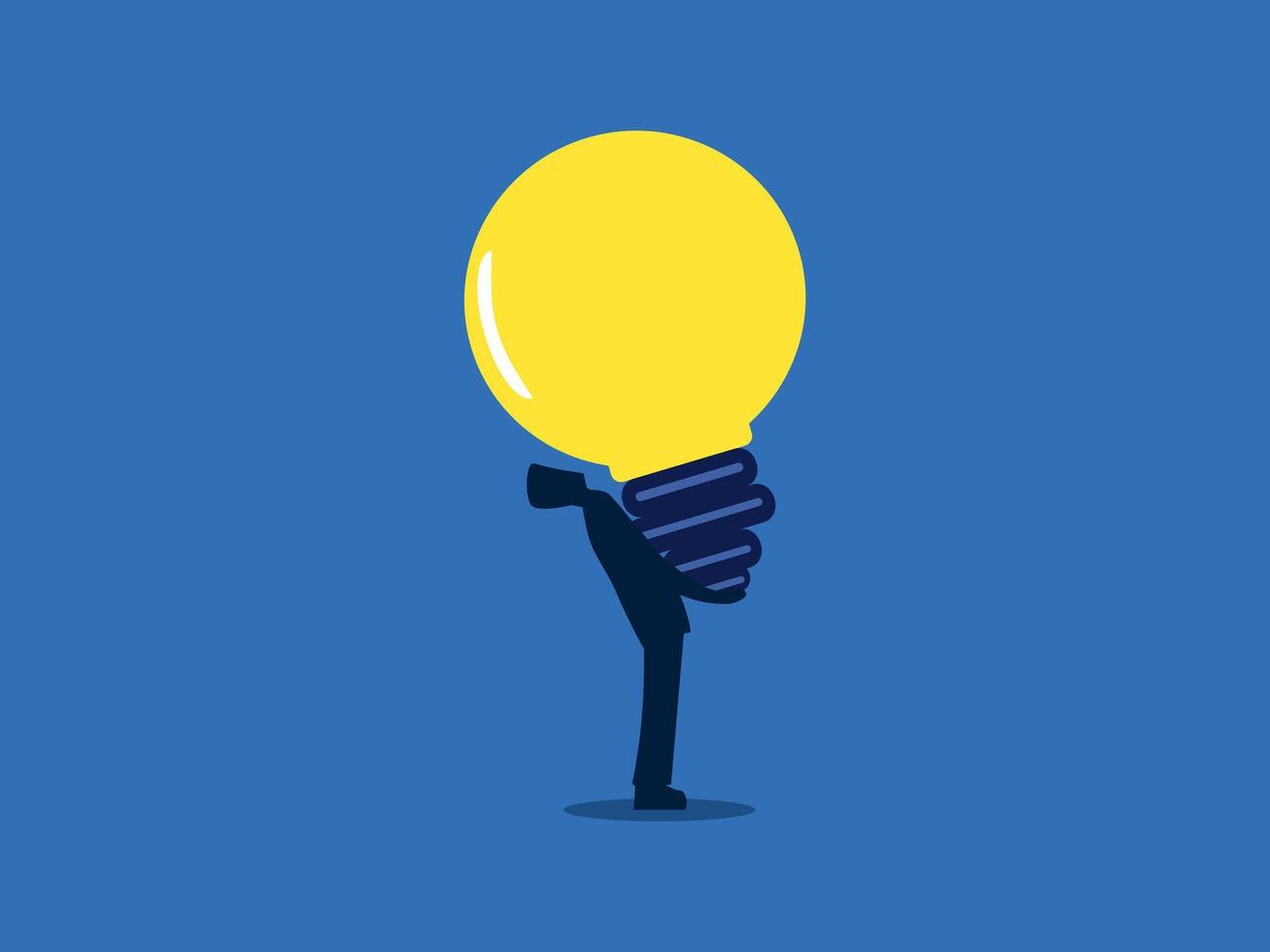 Collect knowledge, businessman tries to carry a light bulb with him vector