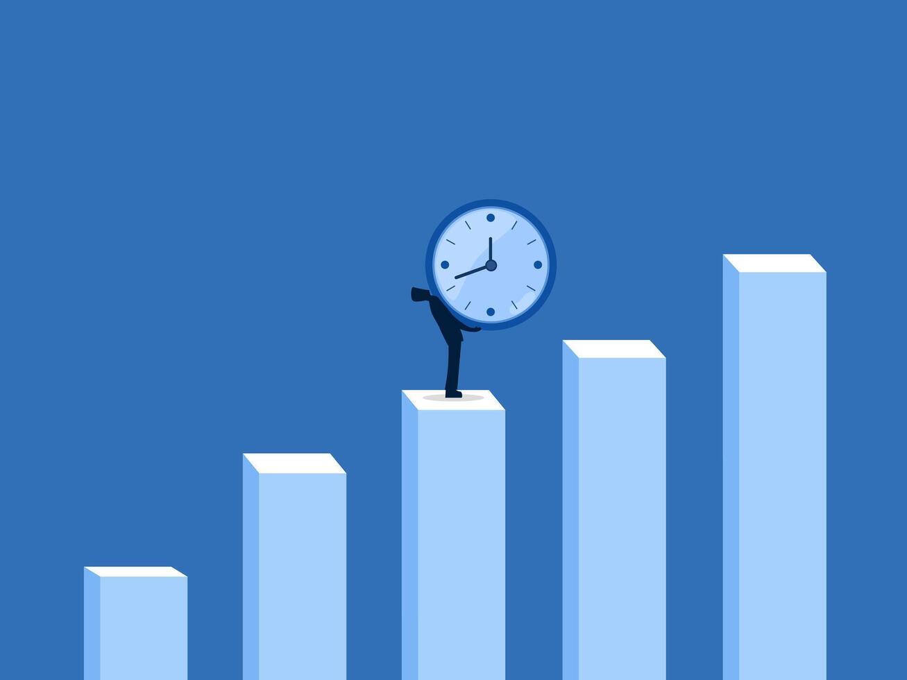Effort takes time ,Businessman holding clock on growth bar graph vector