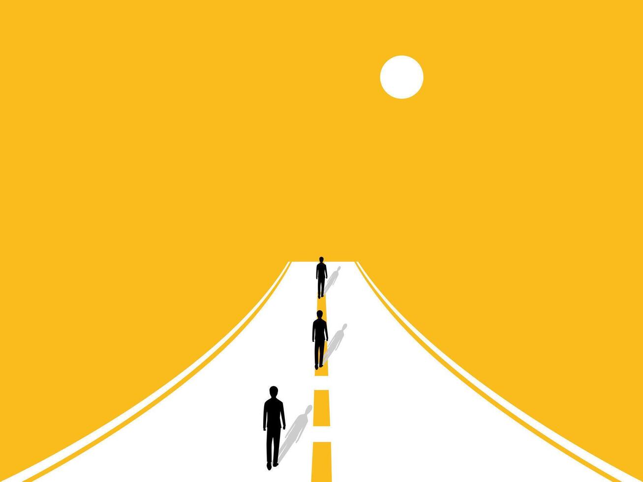 Professional competition, a group of businessmen walk on the main street vector